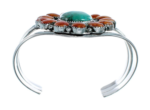 Genuine Navajo Turquoise and Oyster Shell Multi-Stone Sterling Silver Cuff Bracelet NX11918