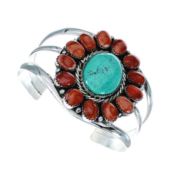 Genuine Navajo Turquoise and Oyster Shell Multi-Stone Sterling Silver Cuff Bracelet NX11919