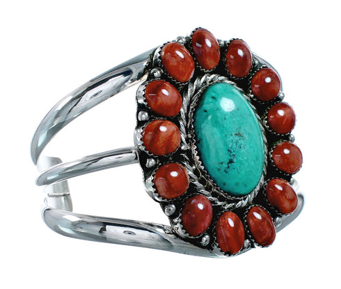Genuine Navajo Turquoise and Oyster Shell Multi-Stone Sterling Silver Cuff Bracelet NX11919