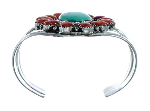 Genuine Navajo Turquoise and Oyster Shell Multi-Stone Sterling Silver Cuff Bracelet NX11919