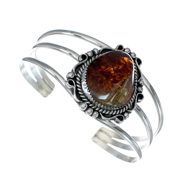 Genuine Navajo Amber Sterling Silver Cuff Bracelet NX11920
