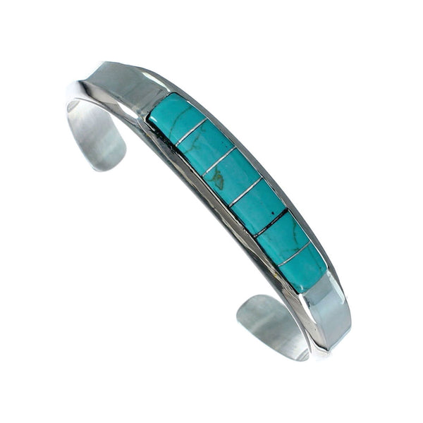 Native American Navajo Sterling Silver Turquoise Inlay Cuff Bracelet JX123926