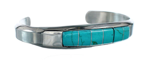 Native American Navajo Sterling Silver Turquoise Inlay Cuff Bracelet JX123926