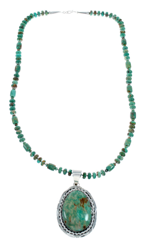 Authentic Navajo Turquoise Sterling Silver Bead Necklace And Pendant Set NX11893