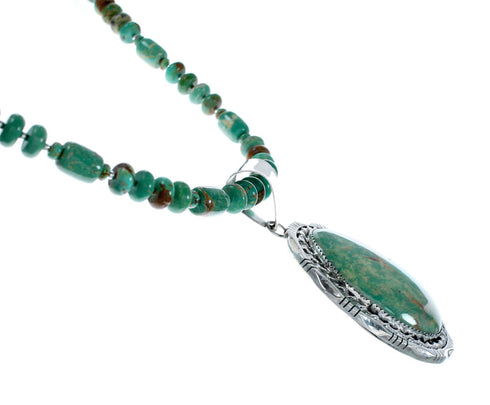 Authentic Navajo Turquoise Sterling Silver Bead Necklace And Pendant Set NX11893