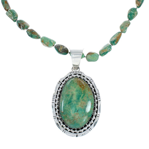 Authentic Navajo Turquoise Sterling Silver Bead Necklace And Pendant Set NX11894