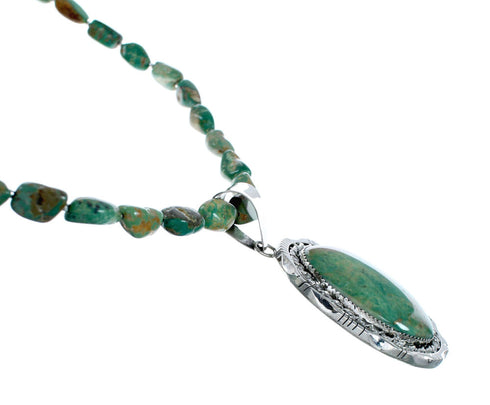 Authentic Navajo Turquoise Sterling Silver Bead Necklace And Pendant Set NX11894