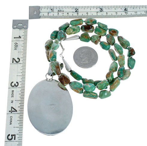 Authentic Navajo Turquoise Sterling Silver Bead Necklace And Pendant Set NX11894