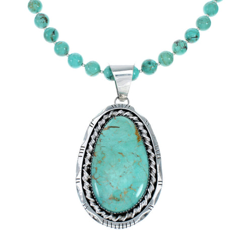 Navajo Turquoise Sterling Silver Bead Necklace And Pendant Set NX11896