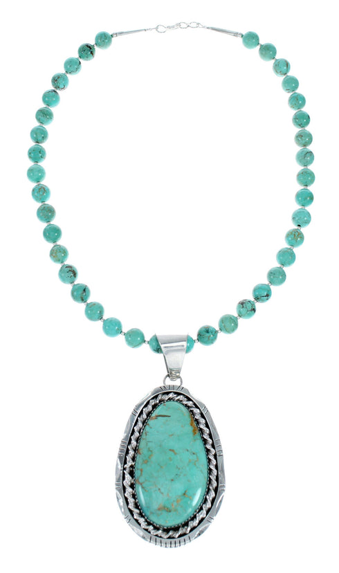 Navajo Turquoise Sterling Silver Bead Necklace And Pendant Set NX11896