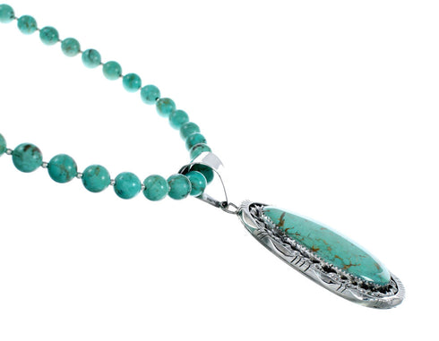 Navajo Turquoise Sterling Silver Bead Necklace And Pendant Set NX11896