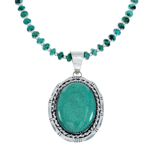 Navajo Turquoise Sterling Silver Bead Necklace And Pendant Set NX11898