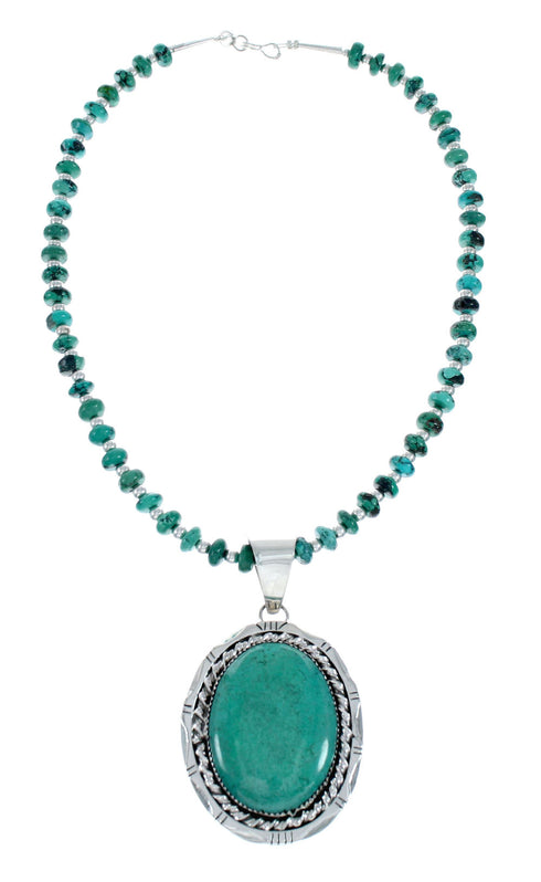Navajo Turquoise Sterling Silver Bead Necklace And Pendant Set NX11898