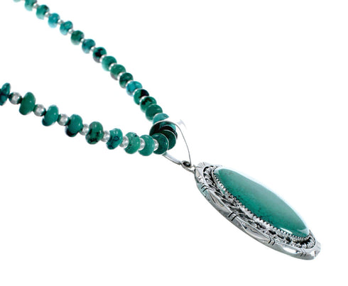Navajo Turquoise Sterling Silver Bead Necklace And Pendant Set NX11898
