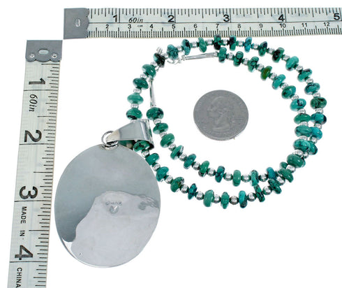 Navajo Turquoise Sterling Silver Bead Necklace And Pendant Set NX11898
