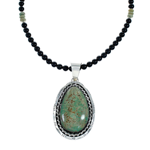 Genuine Turquoise And Onyx Sterling Silver Navajo Bead Necklace Set NX11900