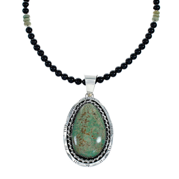 Genuine Turquoise And Onyx Sterling Silver Navajo Bead Necklace Set NX11900