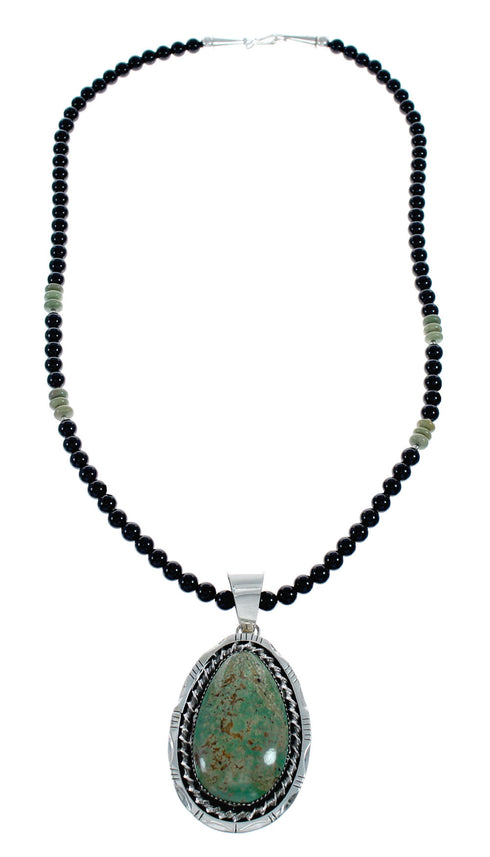 Genuine Turquoise And Onyx Sterling Silver Navajo Bead Necklace Set NX11900