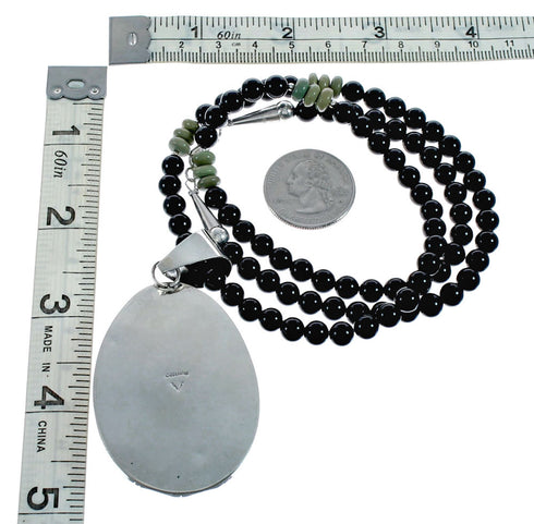 Genuine Turquoise And Onyx Sterling Silver Navajo Bead Necklace Set NX11900