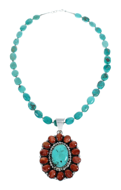 Native American Turquoise Oyster Shell Sterling Silver Navajo Necklace NX11949