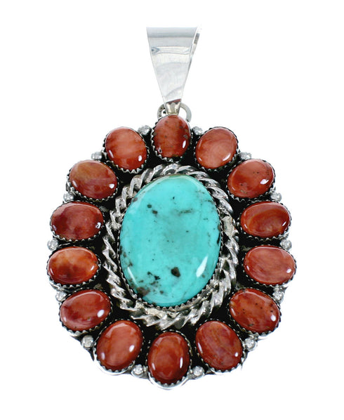 Native American Turquoise Oyster Shell Sterling Silver Navajo Necklace NX11949