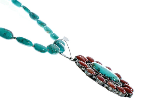 Native American Turquoise Oyster Shell Sterling Silver Navajo Necklace NX11949