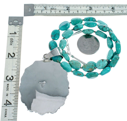Native American Turquoise Oyster Shell Sterling Silver Navajo Necklace NX11949
