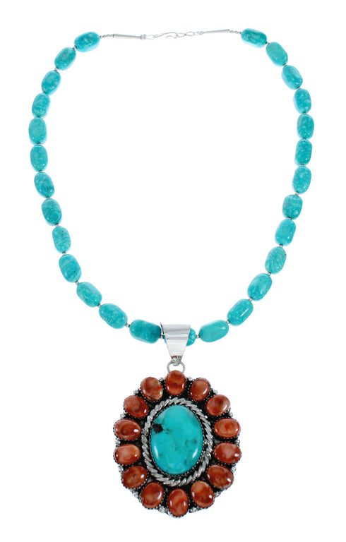 Navajo Turquoise Oyster Shell Sterling Silver Necklace NX11950