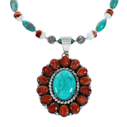 Turquoise and Oyster Shell Genuine Sterling Silver Navajo Bead Necklace NX11951