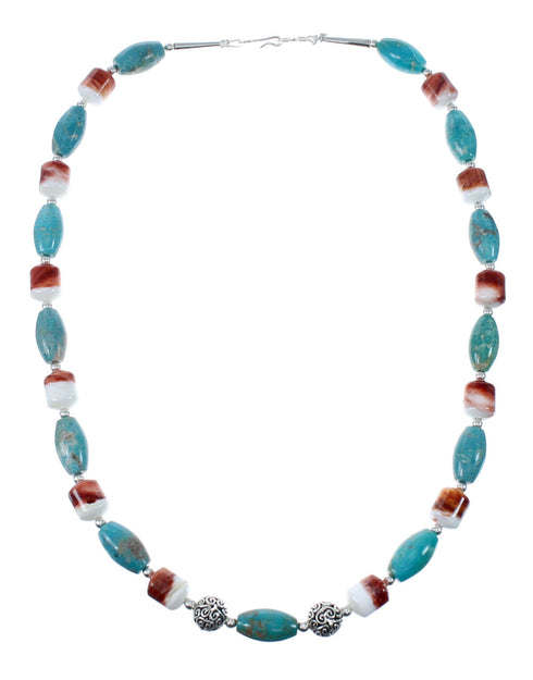 Turquoise and Oyster Shell Genuine Sterling Silver Navajo Bead Necklace NX11951