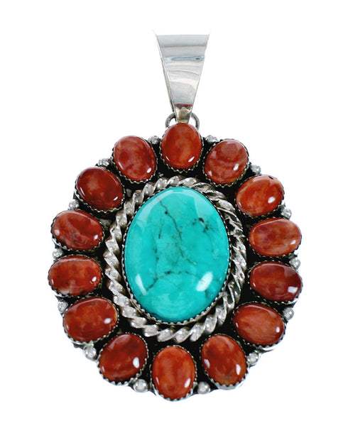 Turquoise and Oyster Shell Genuine Sterling Silver Navajo Bead Necklace NX11951