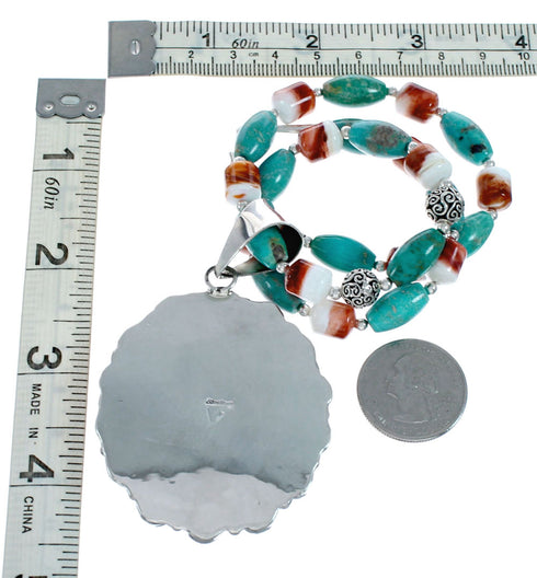 Turquoise and Oyster Shell Genuine Sterling Silver Navajo Bead Necklace NX11951