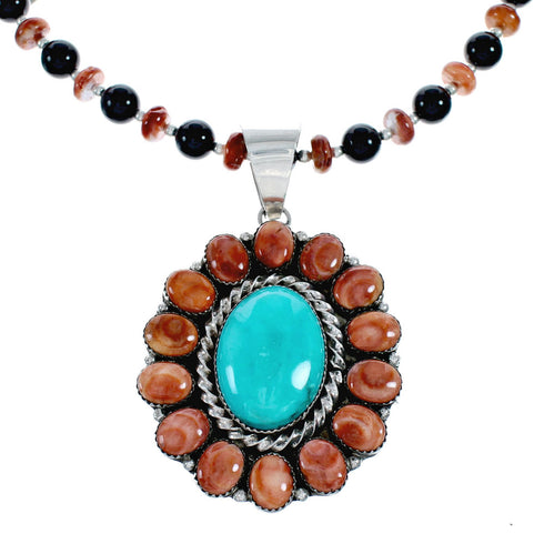 Genuine Multicolor Sterling Silver Navajo Bead Necklace NX11952