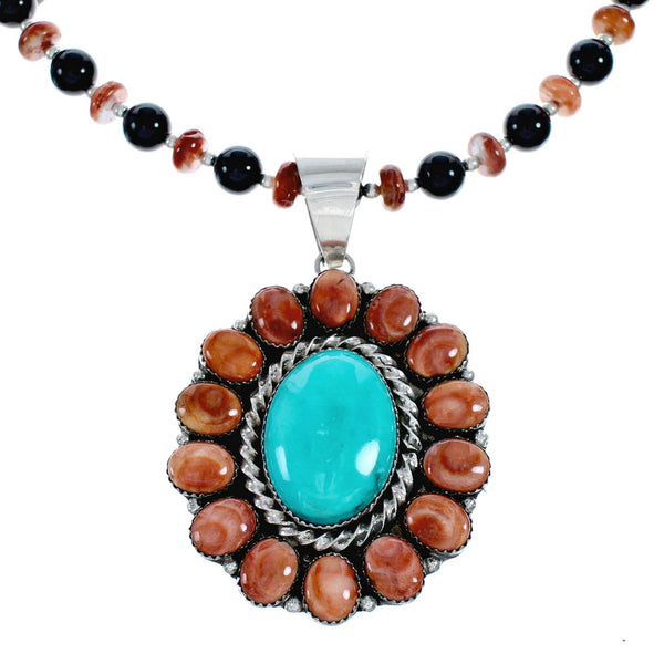 Genuine Multicolor Sterling Silver Navajo Bead Necklace NX11952