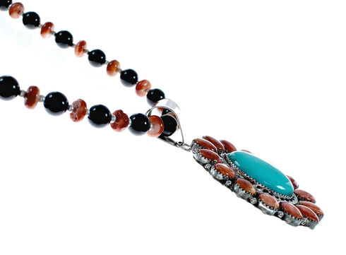 Genuine Multicolor Sterling Silver Navajo Bead Necklace NX11952