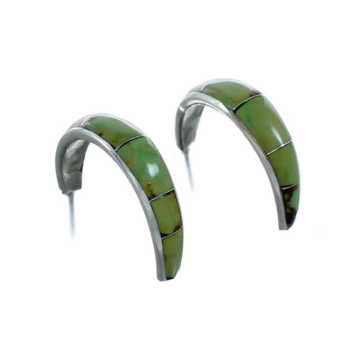 Genuine Zuni Turquoise Sterling Silver Post Hoop Earrings NX11953