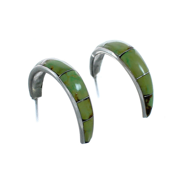 Genuine Zuni Turquoise Sterling Silver Post Hoop Earrings NX11953
