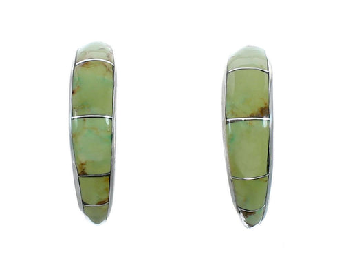 Genuine Zuni Turquoise Sterling Silver Post Hoop Earrings NX11953
