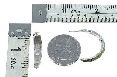 Genuine Zuni Turquoise Sterling Silver Post Hoop Earrings NX11953