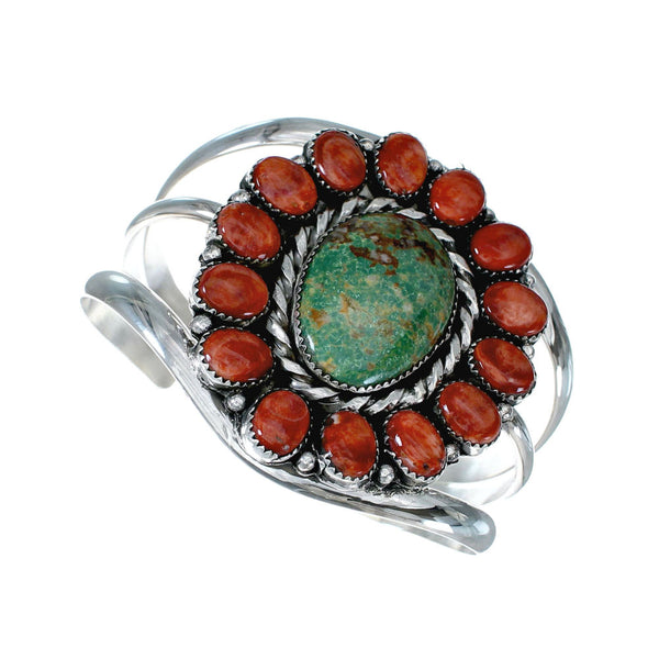 Genuine Navajo Turquoise and Oyster Shell Sterling Silver Cuff Bracelet NX11954