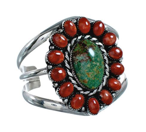 Genuine Navajo Turquoise and Oyster Shell Sterling Silver Cuff Bracelet NX11954