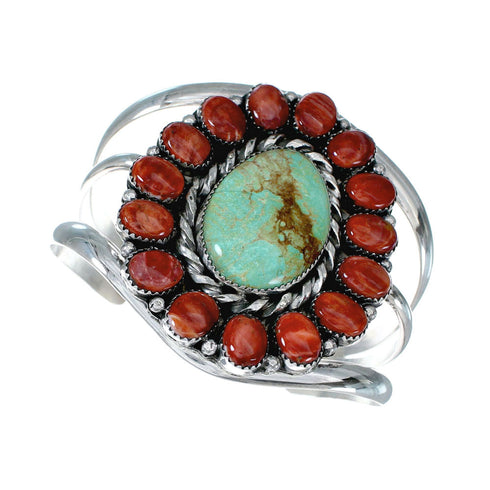 Genuine Navajo Turquoise and Oyster Shell Sterling Silver Cuff Bracelet NX11955