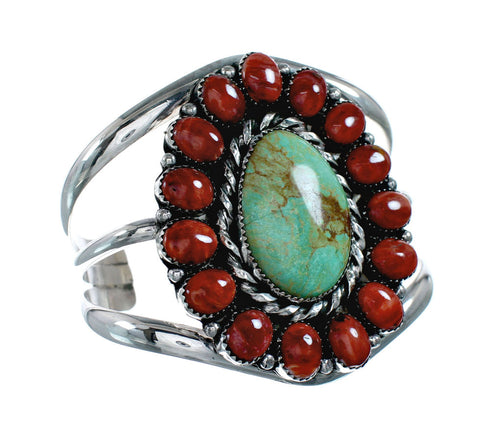 Genuine Navajo Turquoise and Oyster Shell Sterling Silver Cuff Bracelet NX11955