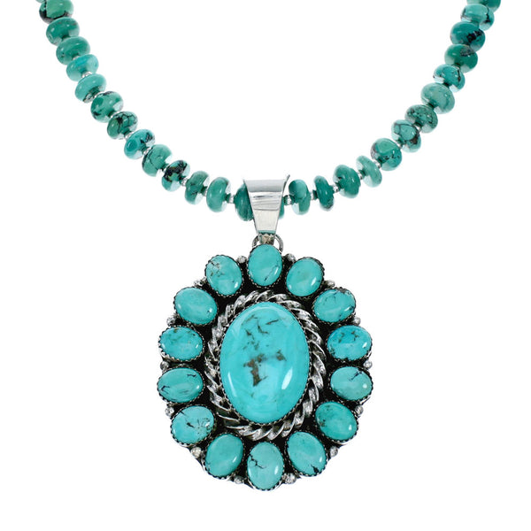 Native American Turquoise Sterling Silver Navajo Necklace NX11962