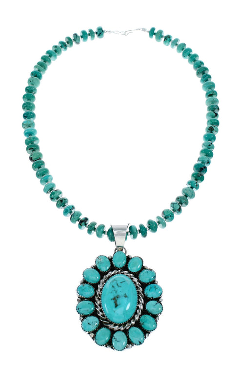 Native American Turquoise Sterling Silver Navajo Necklace NX11962