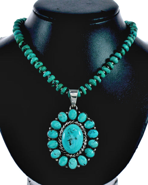 Native American Turquoise Sterling Silver Navajo Necklace NX11962