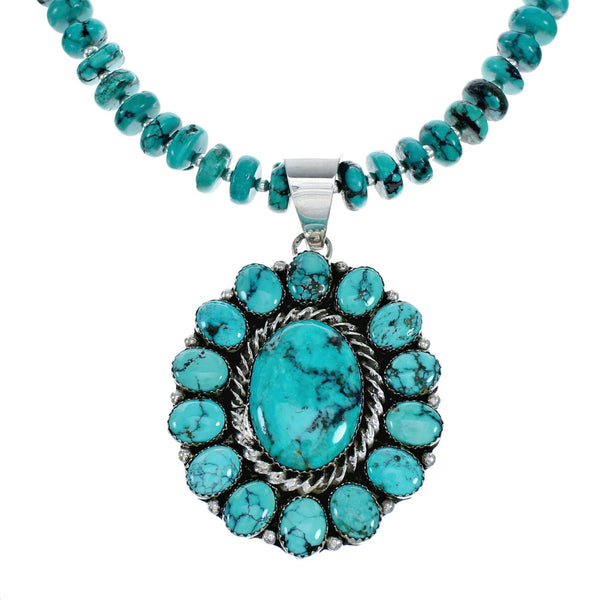 Native American Turquoise Sterling Silver Navajo Necklace NX11963