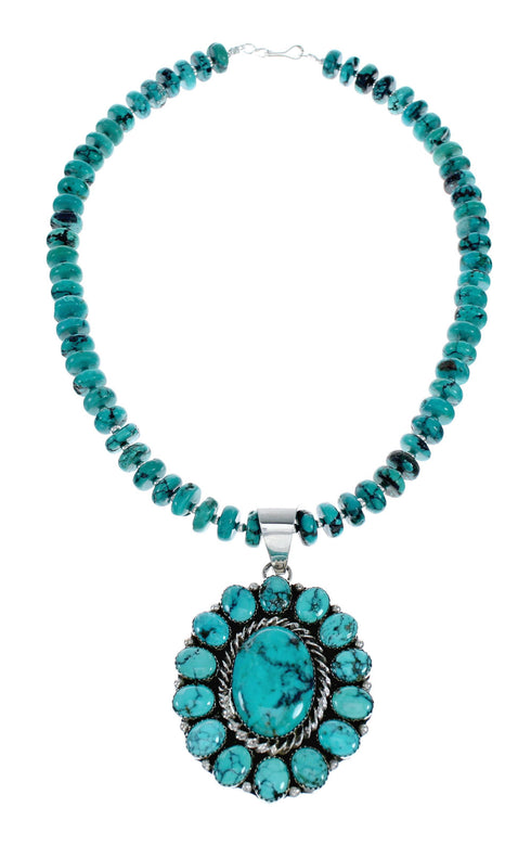 Native American Turquoise Sterling Silver Navajo Necklace NX11963