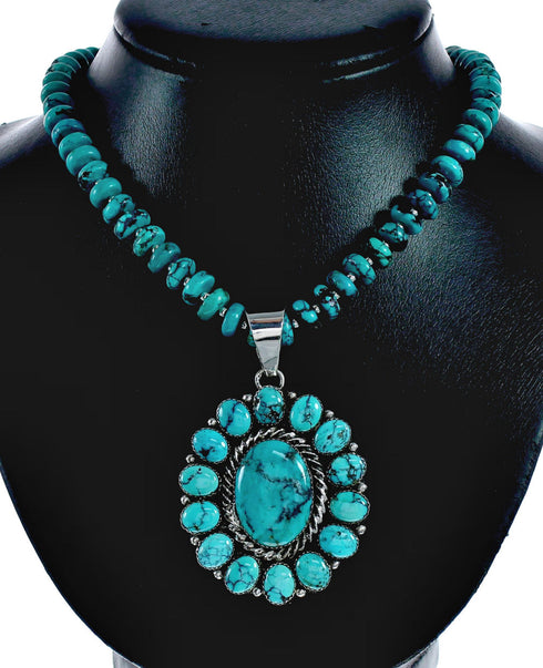 Native American Turquoise Sterling Silver Navajo Necklace NX11963