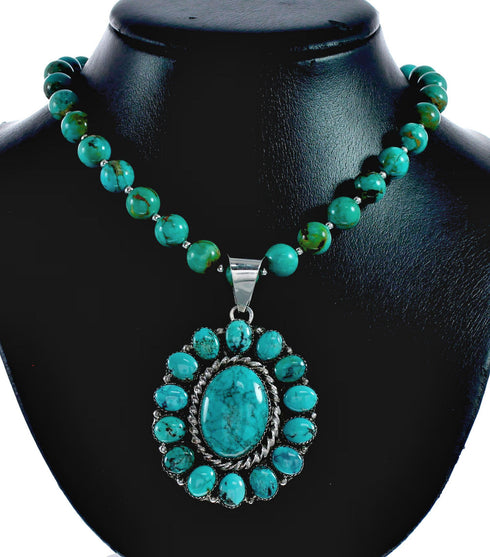 Native American Turquoise Sterling Silver Navajo Necklace NX11965